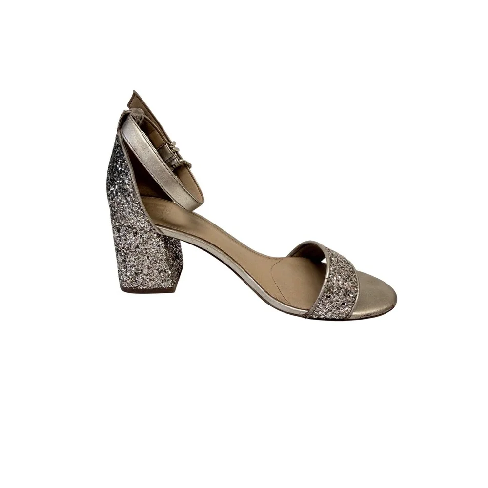Gianni Bini Gold Glitter Block Heel Sandals Ankle Strap Womens Size 8M Fair - Picture 13 of 13